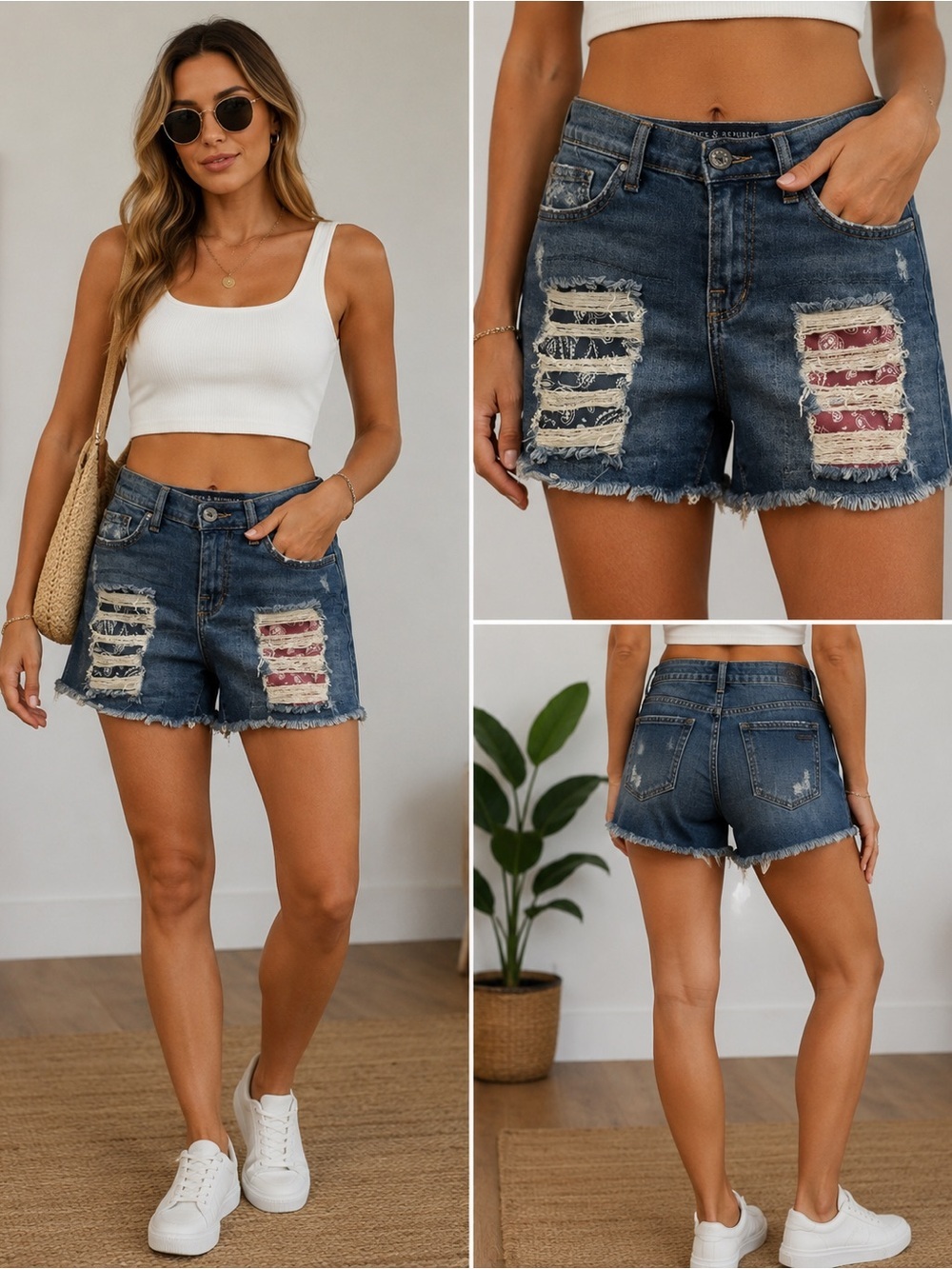 Rock & Republic Blue Denim Shorts with Pink Accents size 2